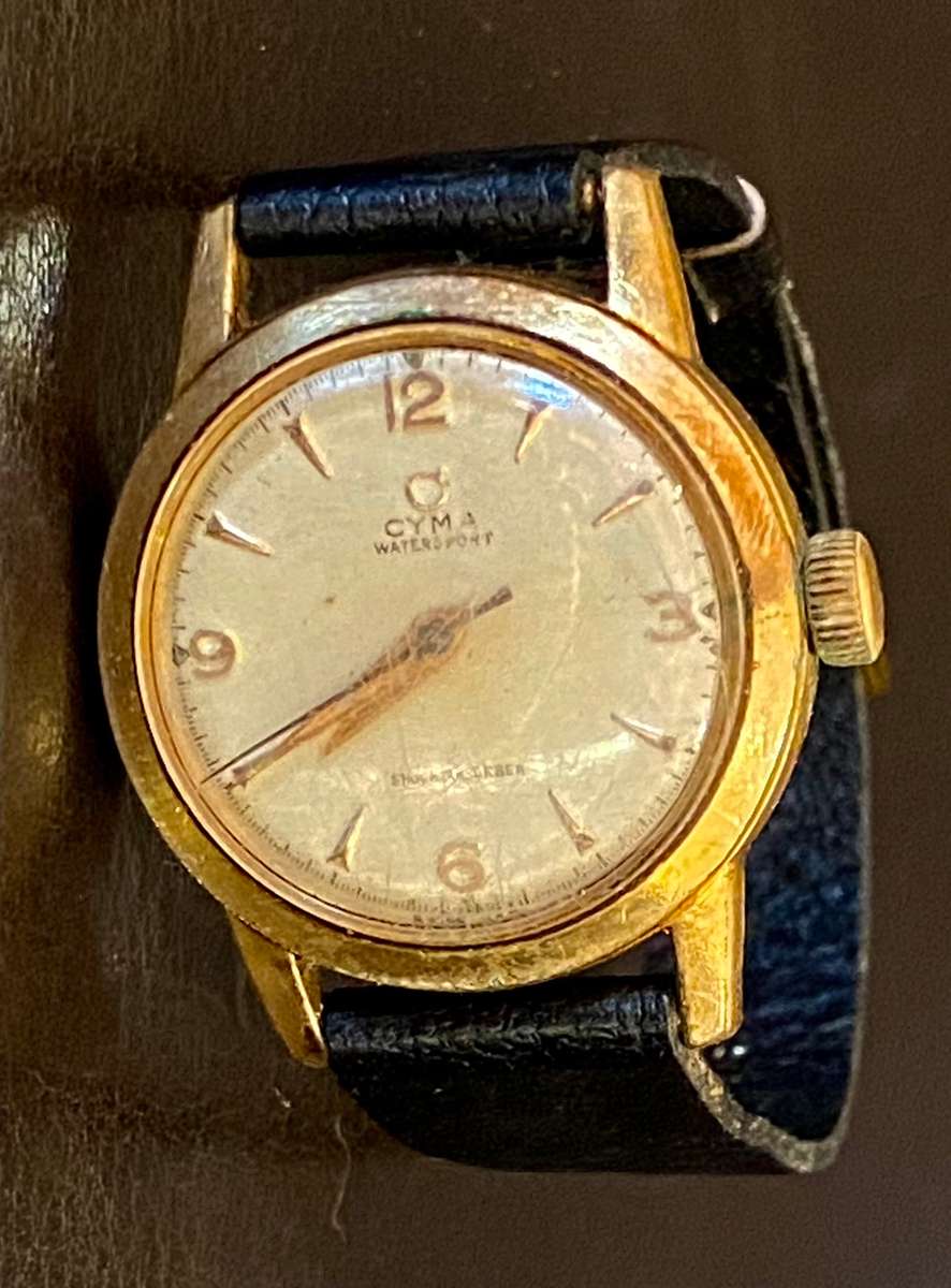 Cyma Watersport vintage gold plated hand wind-up watch with original box