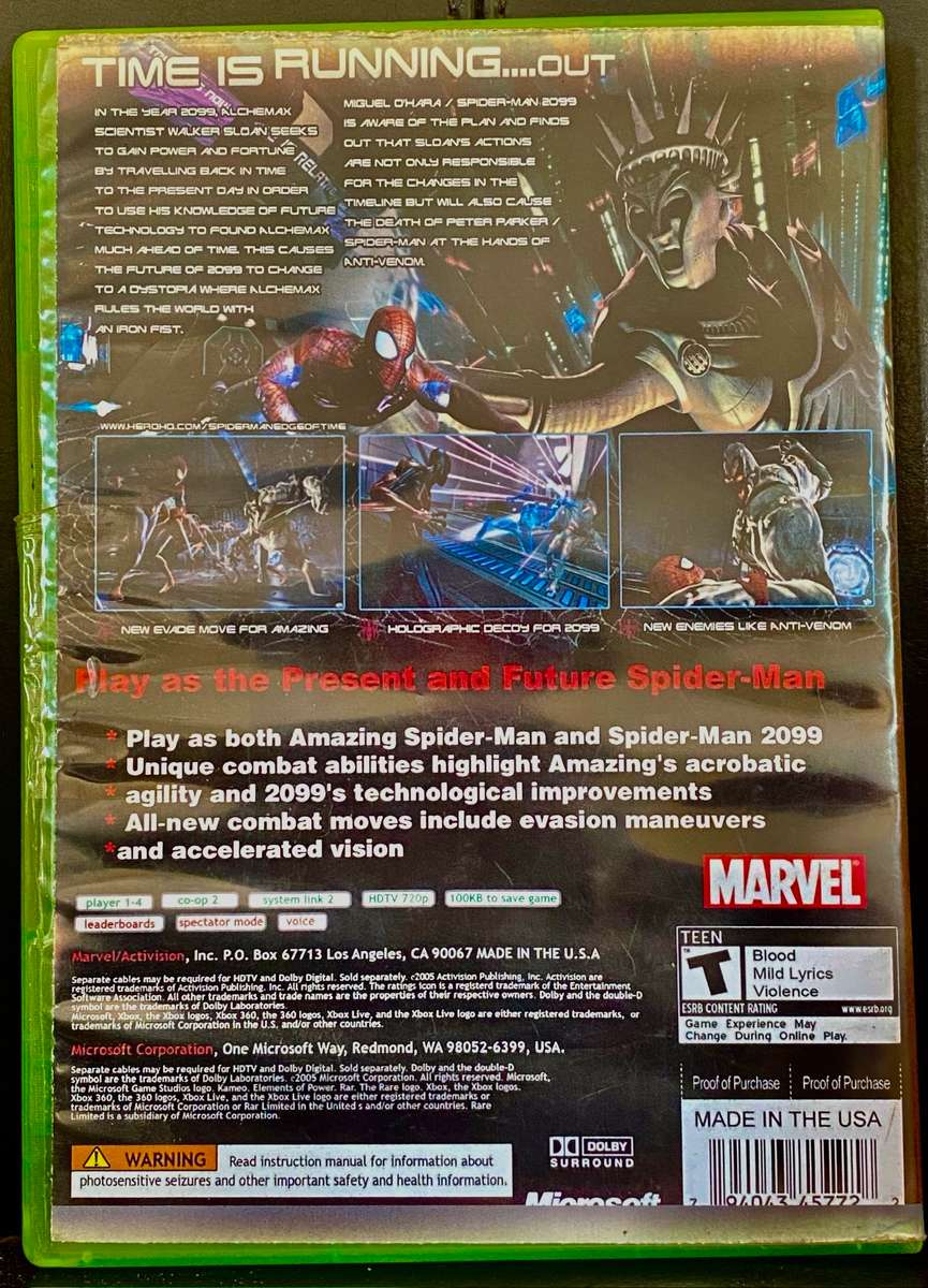 Xbox 360 spiderman edge of time original game in box