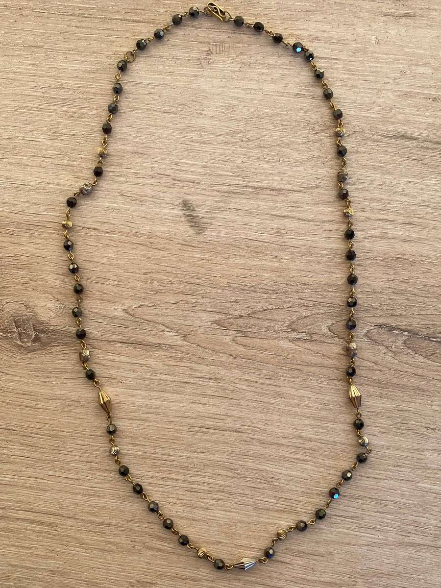 9ct yellow gold and black bead mangalsutra necklace