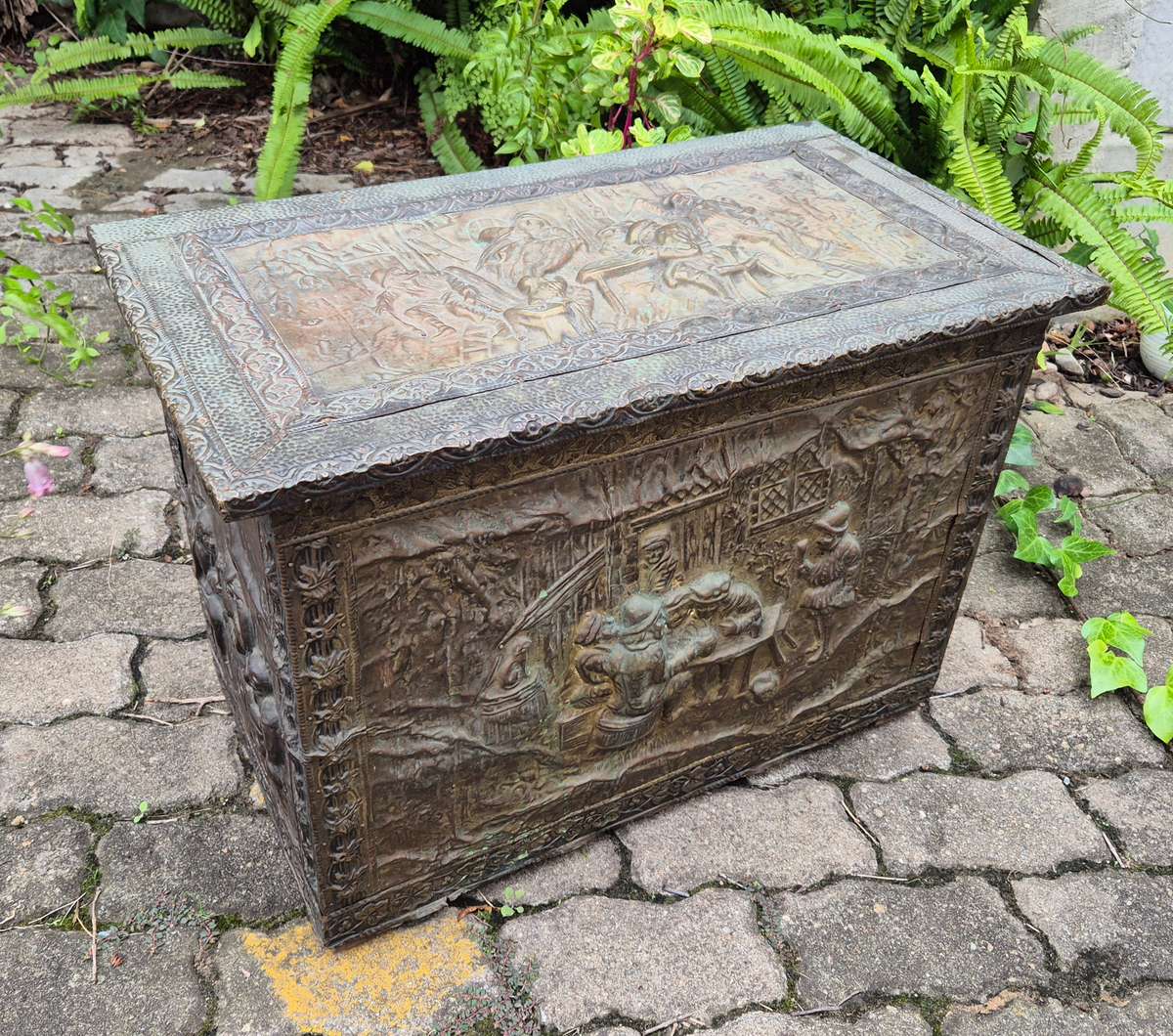 Vintage Antique Brass Overlaid Coal Box