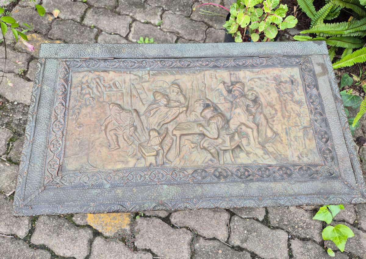 Vintage Antique Brass Overlaid Coal Box