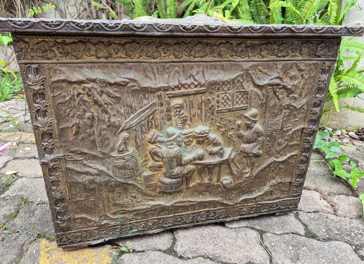 Vintage Antique Brass Overlaid Coal Box