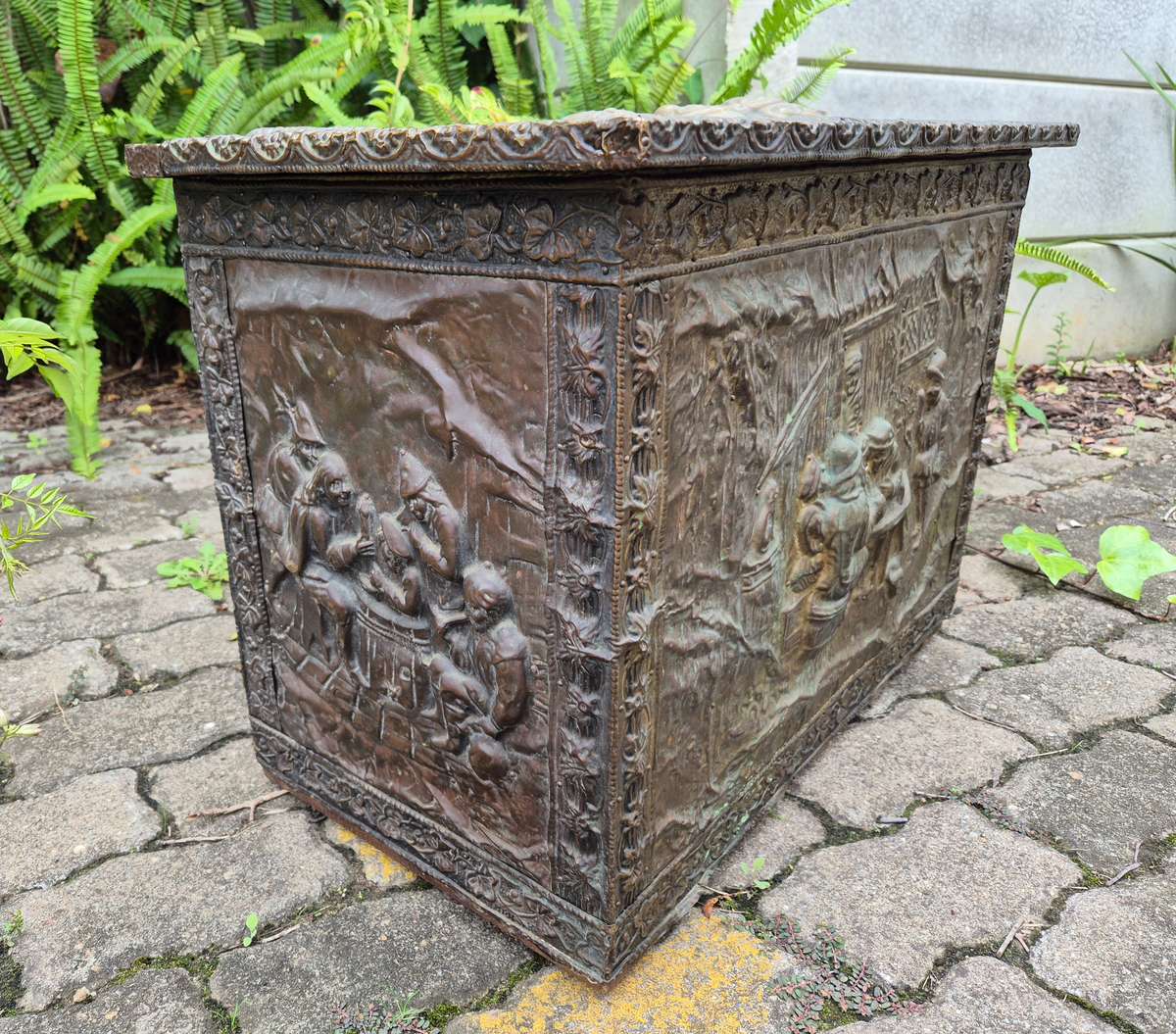 Vintage Antique Brass Overlaid Coal Box