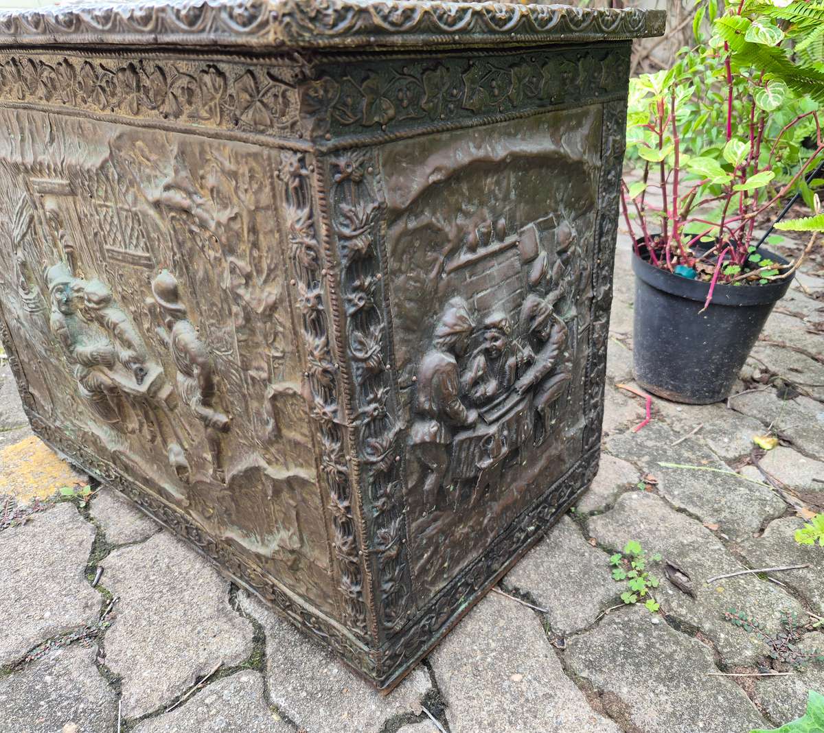 Vintage Antique Brass Overlaid Coal Box