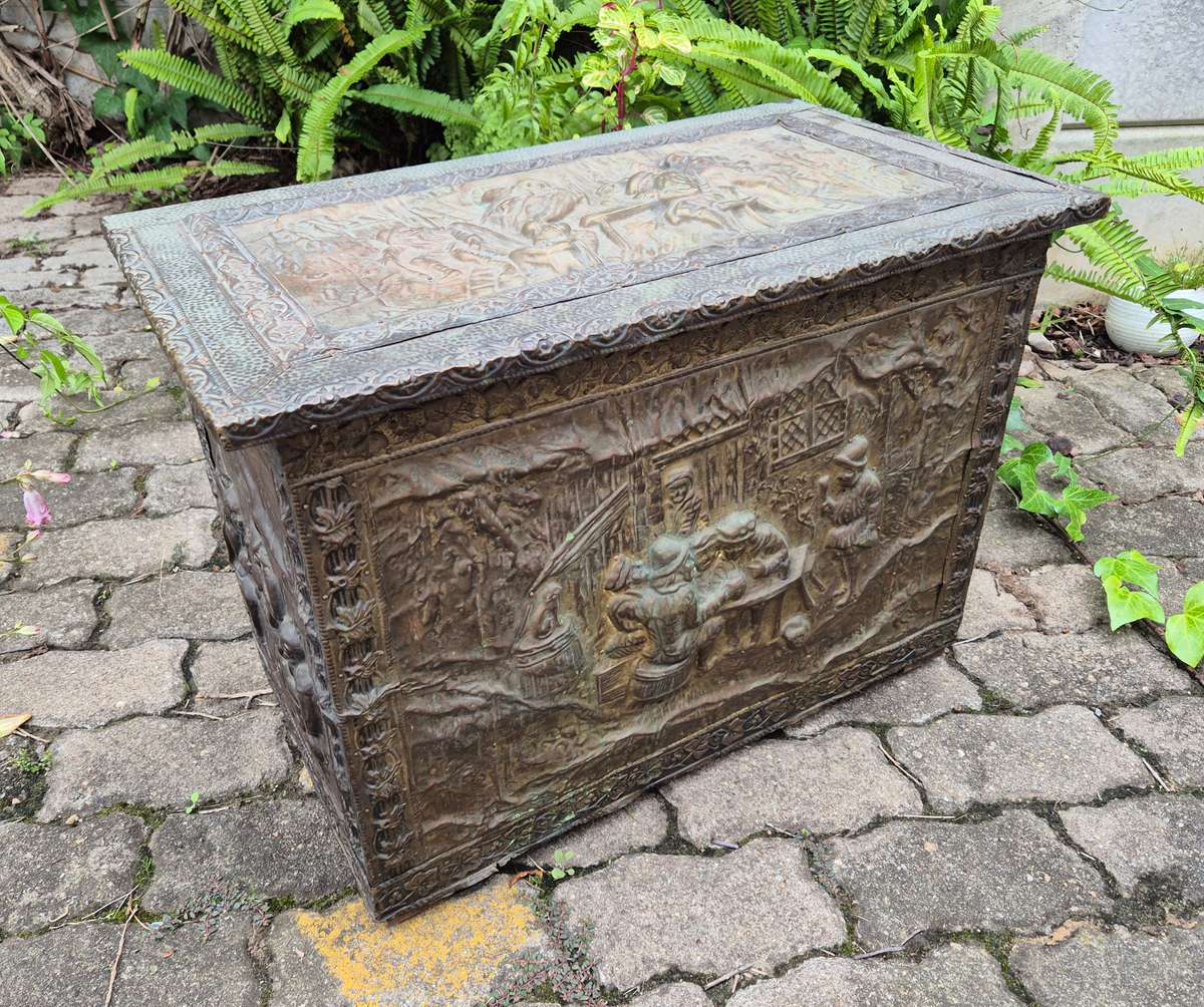 Vintage Antique Brass Overlaid Coal Box