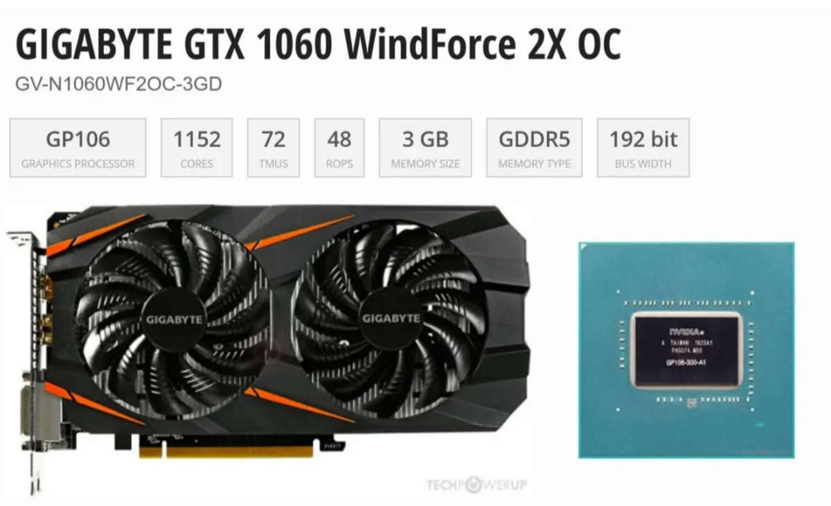Gigabyte GTX 1060 Windforce OC 3GB GDDR5 Graphics Card
