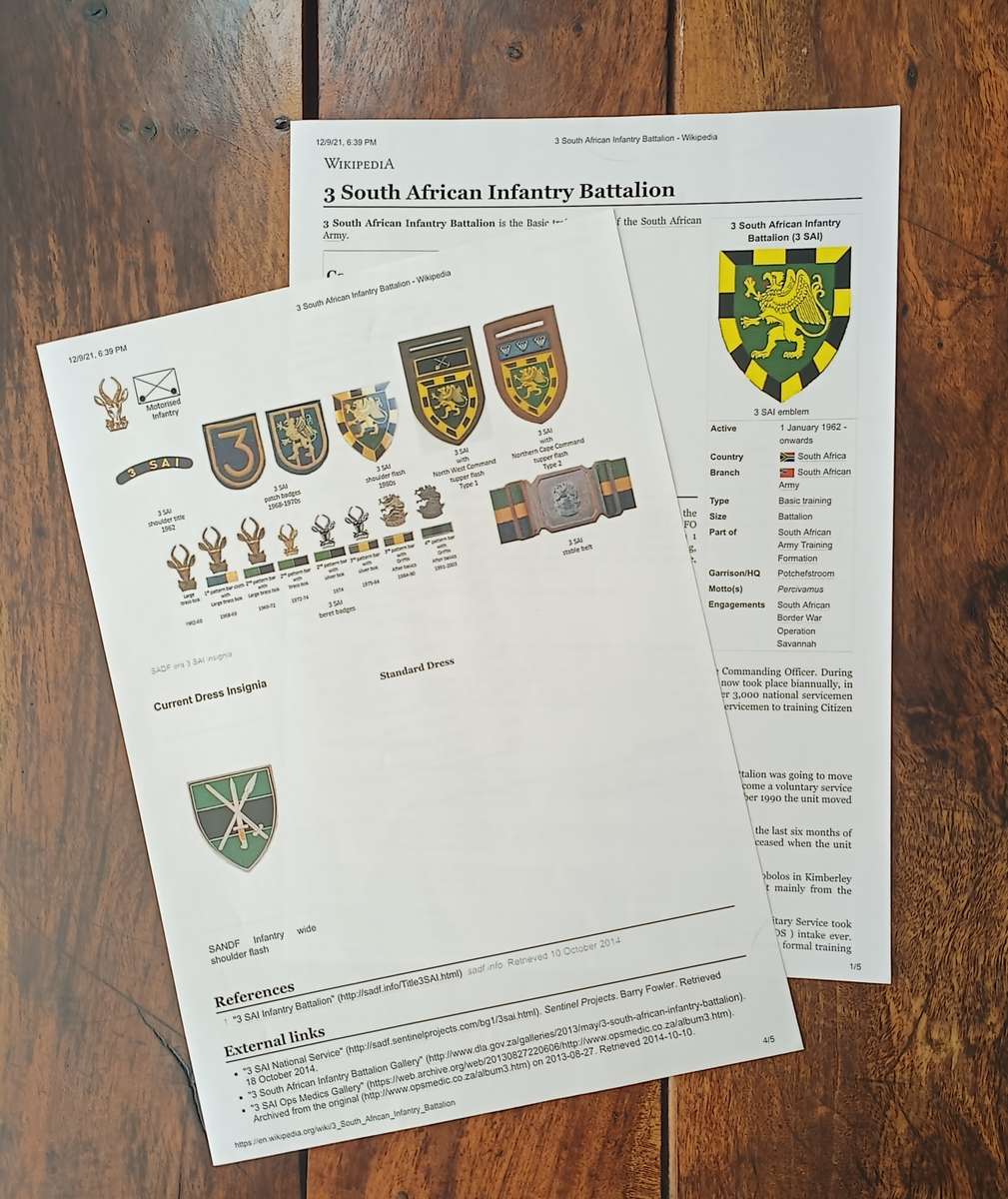 SADF - 3 SAI LOT - BORDER WAR PERIOD