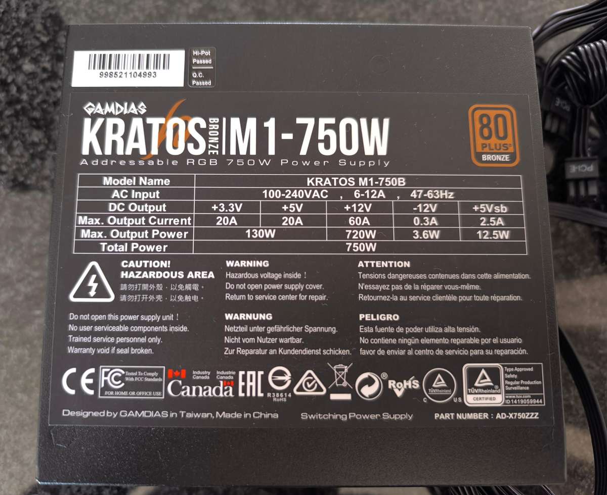 750W Power Supply - Gamdias KRATOS M1 750B RGB