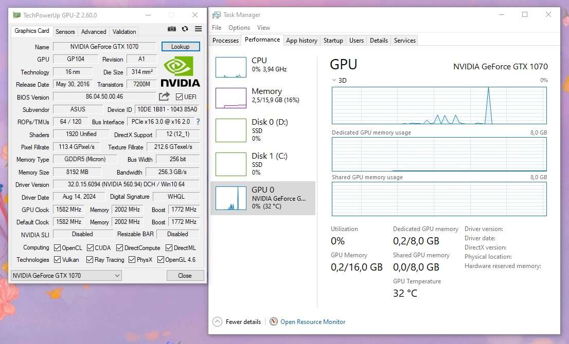 ASUS Geforce GTX 1070 DUAL OC