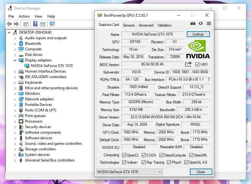 ASUS Geforce GTX 1070 DUAL OC - 8GB