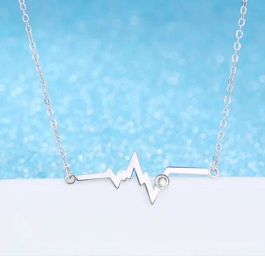 925 Silver Heartbeat and CZ Necklace