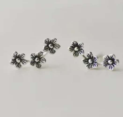 925 Silver CZ Star & Flower Earrings (2)