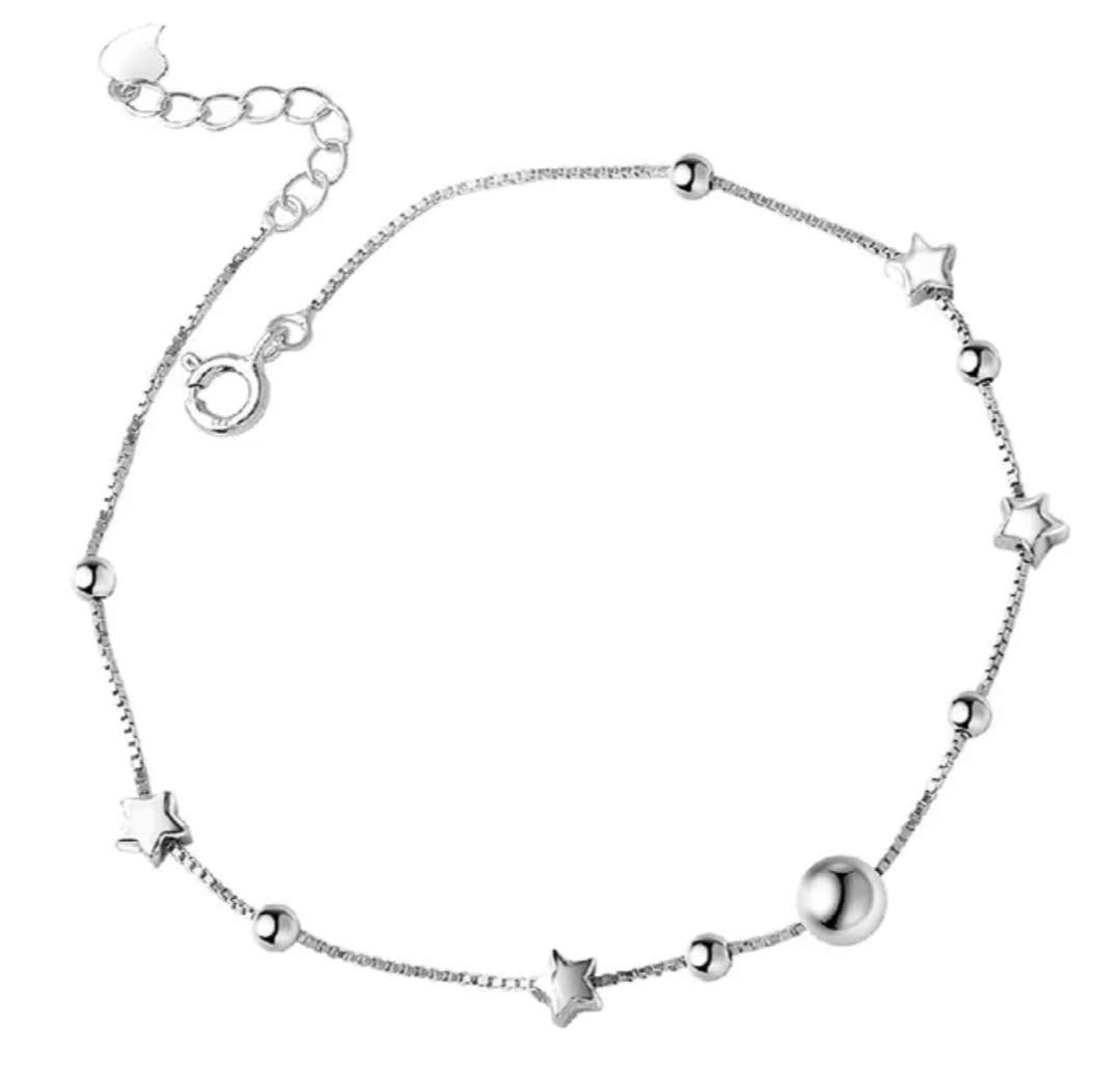 925 Silver Stars and Ball Anklet
