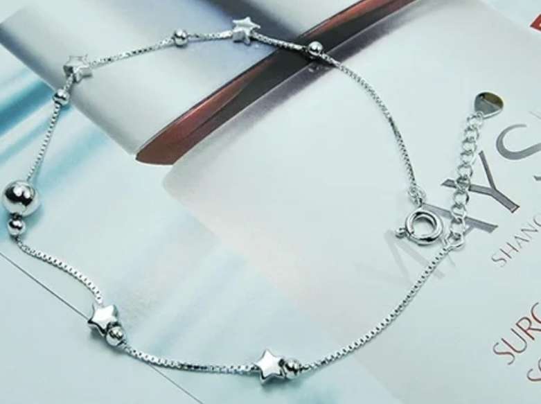 925 Silver Stars and Ball Anklet