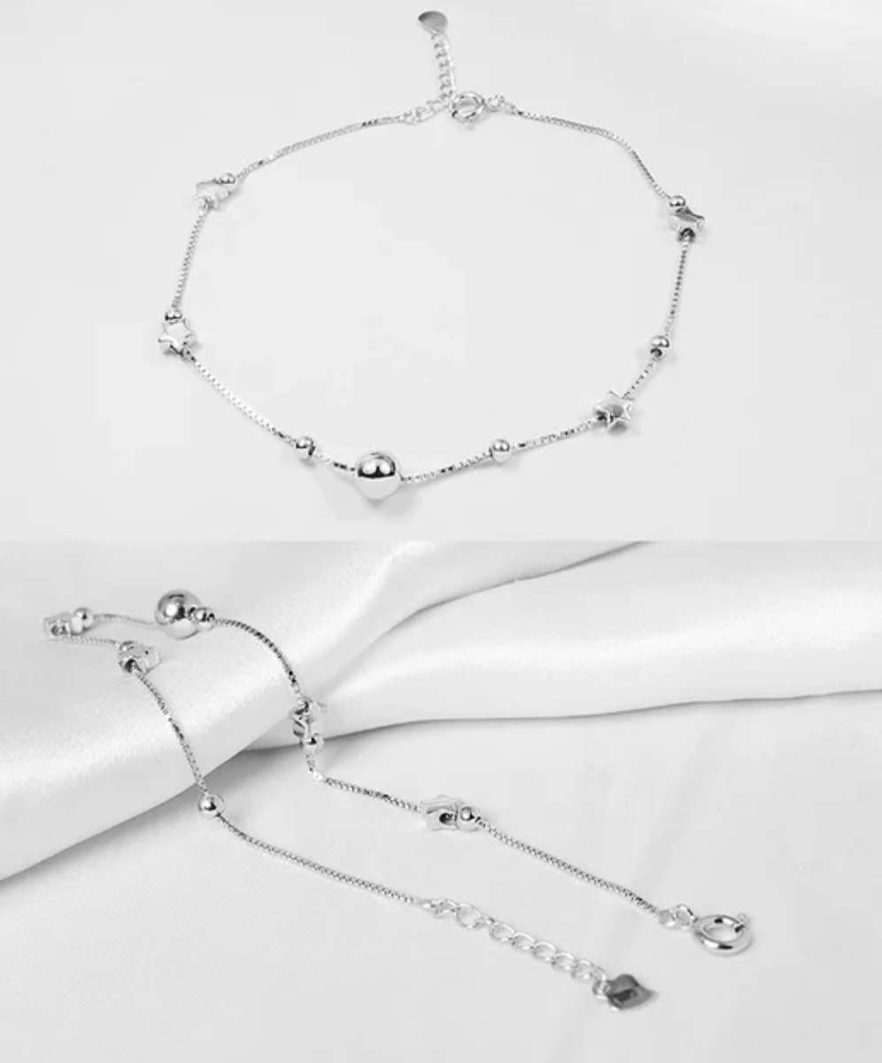 925 Silver Stars and Ball Anklet
