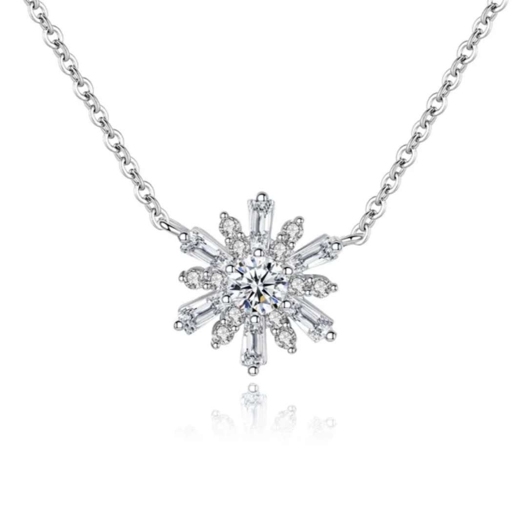 925 Silver CZ Sunflower Necklace