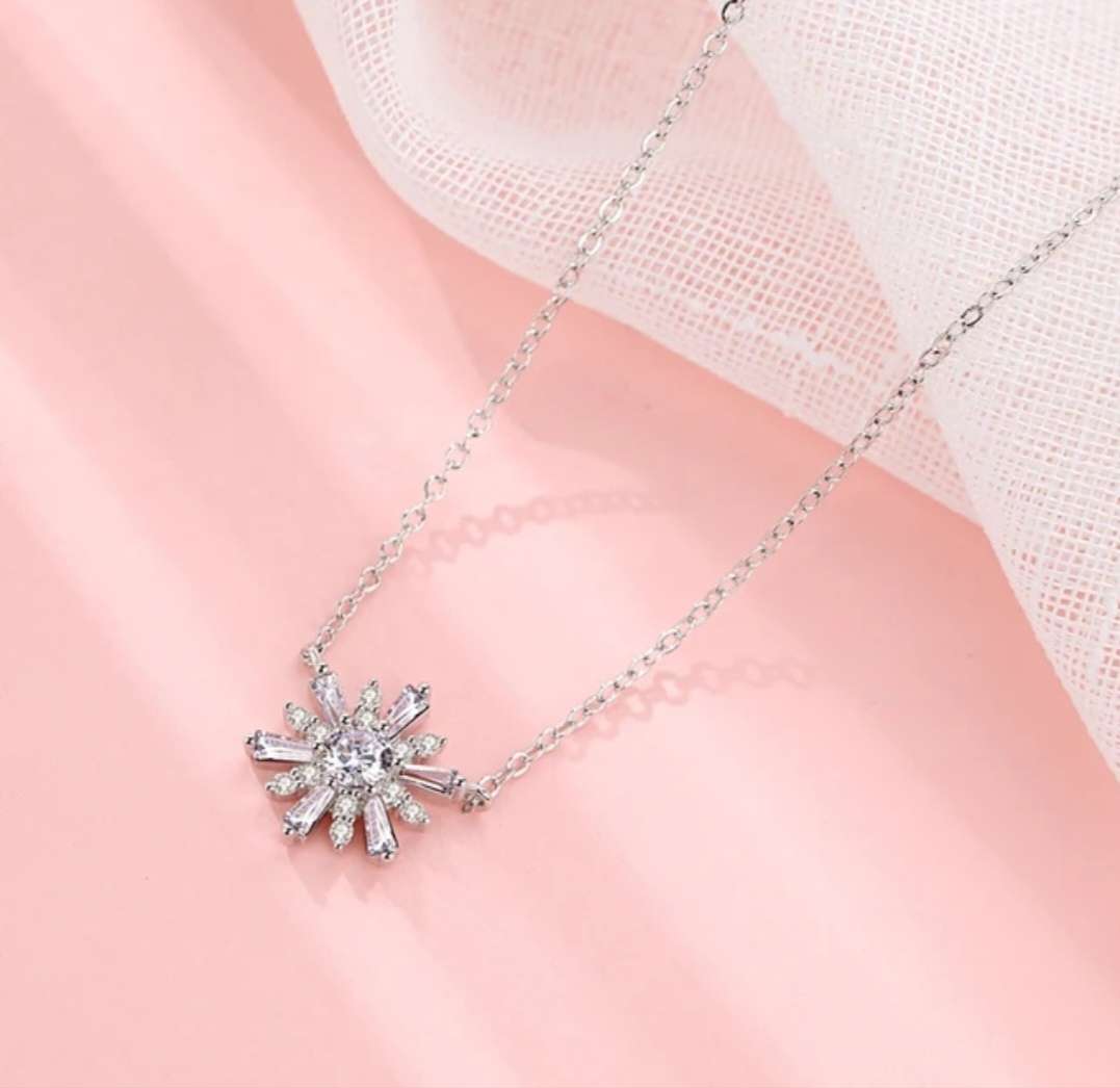 925 Silver CZ Sunflower Necklace