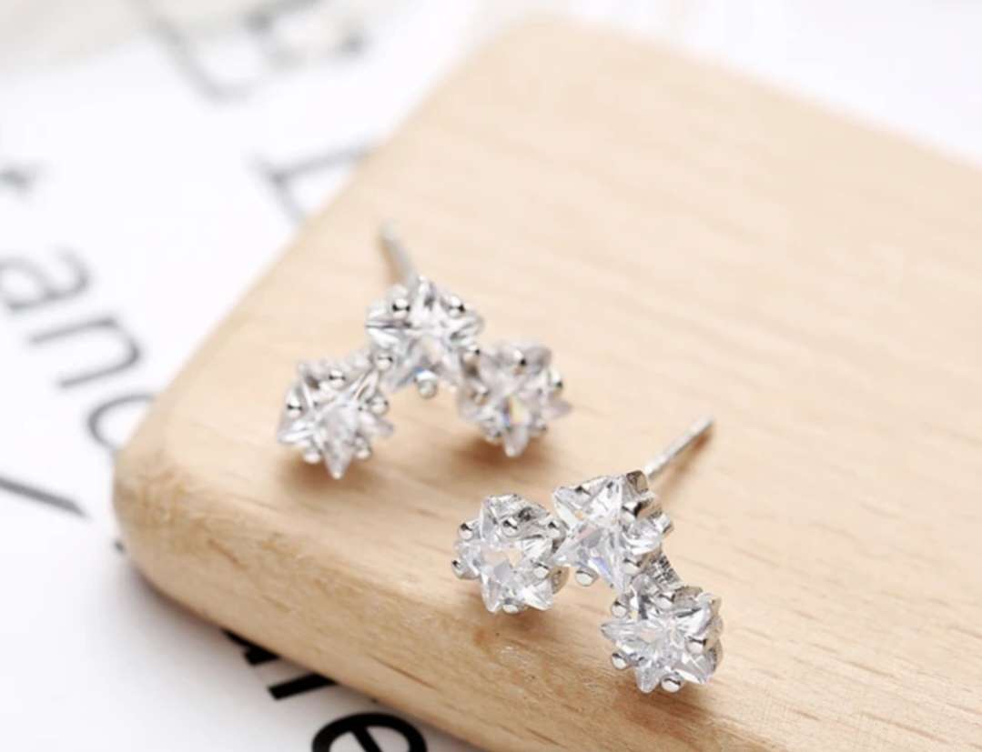 925 Silver CZ Star & Flower Earrings (2)