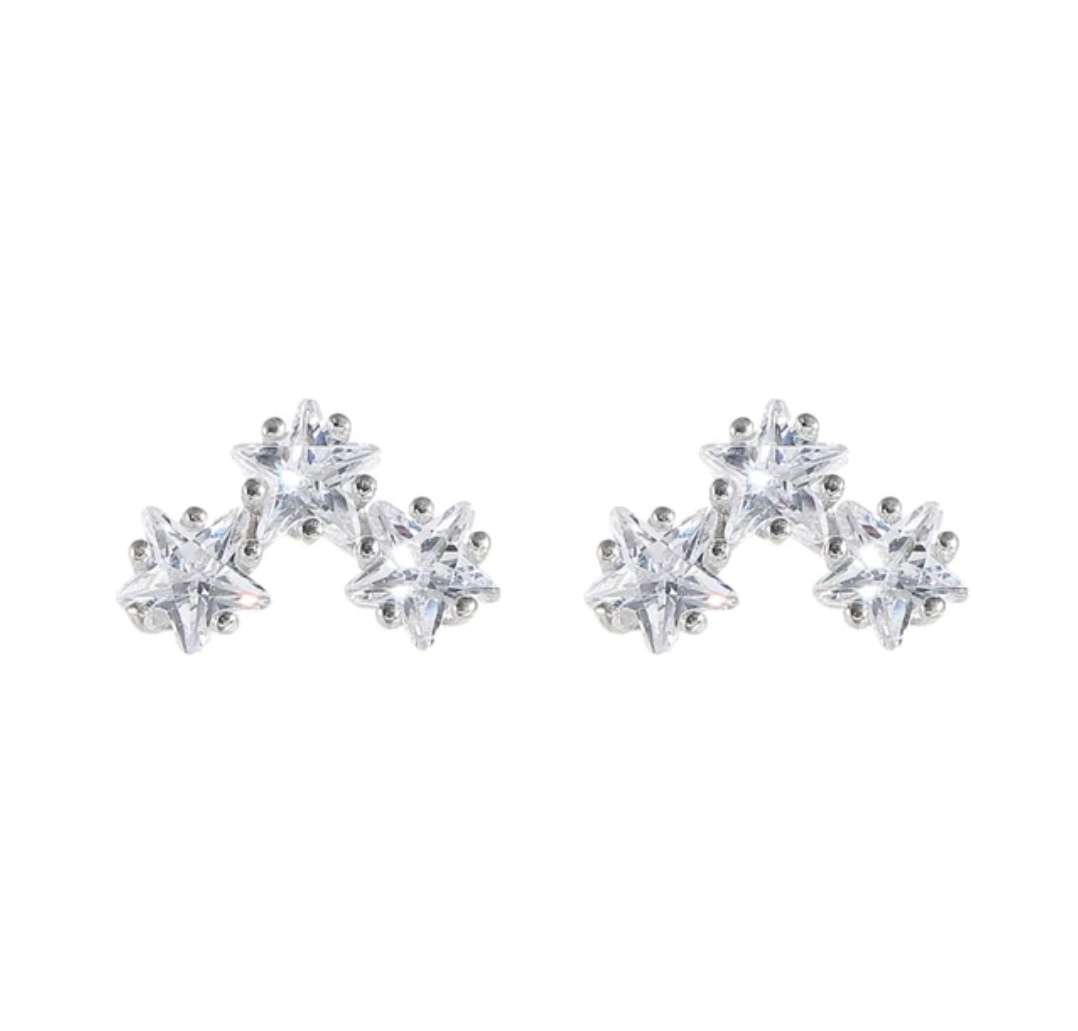 925 Silver CZ Star & Flower Earrings (2)