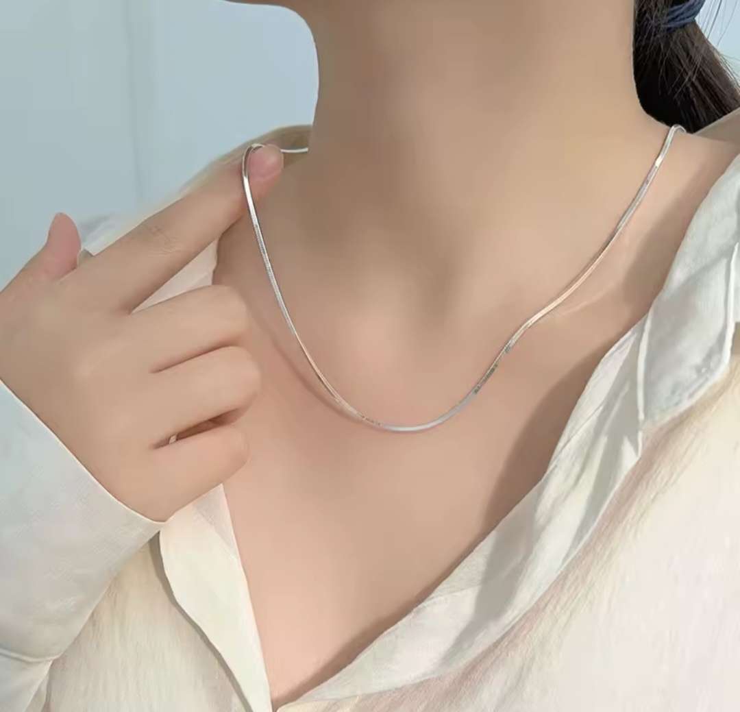 925 Silver Square Snake Bone Clavicle Necklace