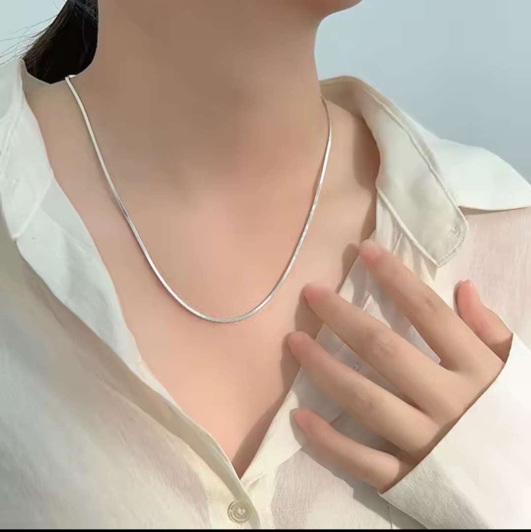 925 Silver Square Snake Bone Clavicle Necklace