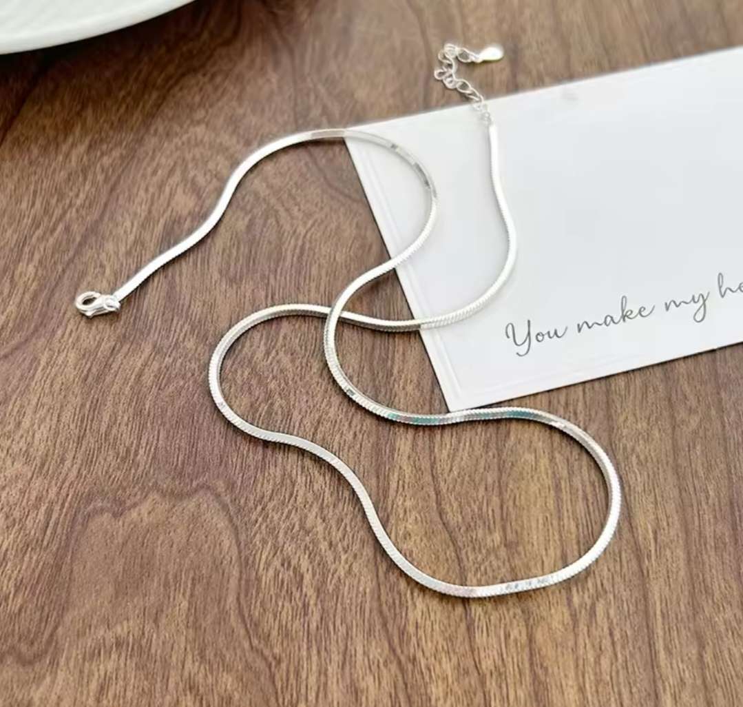 925 Silver Square Snake Bone Clavicle Necklace