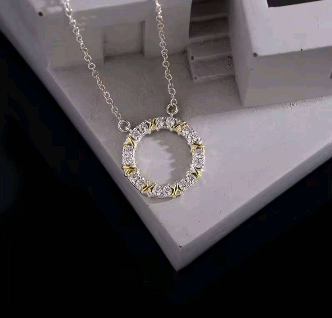 925 Silver Two Colour CZ Halo Necklace