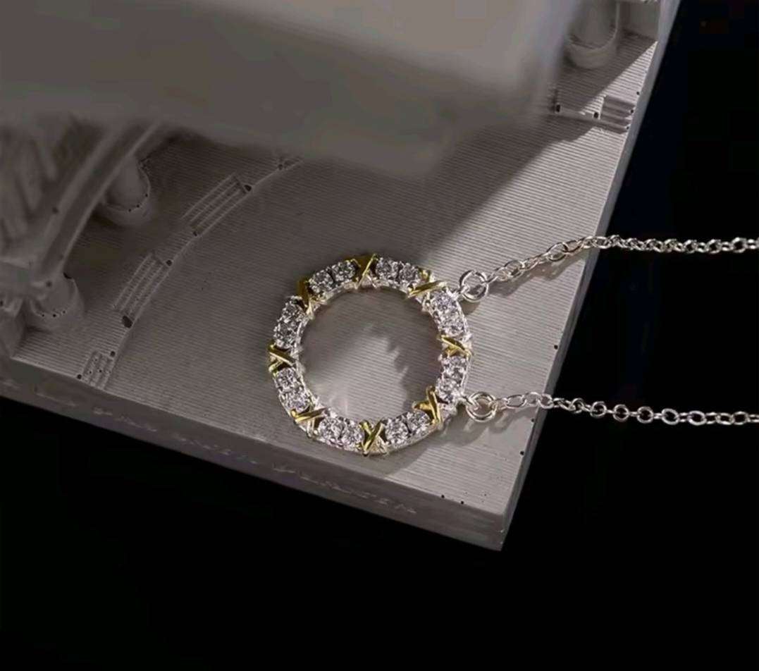 925 Silver Two Colour CZ Halo Necklace