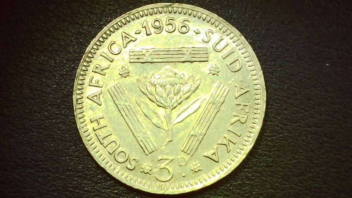 1956 South-African Union 3d (Tickey) - Great Condition Coin -  0010