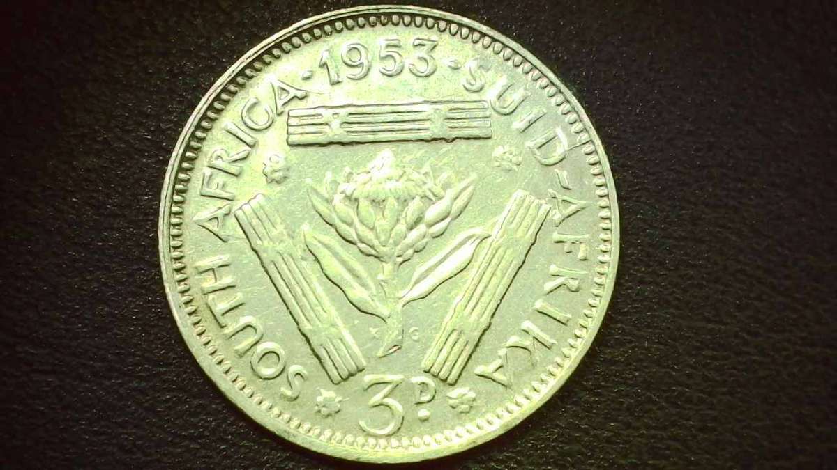 1953 South-African Union 3d (Tickey) - Obverse / Reverse 3 x Die Crack Error - Great Coin -  0016