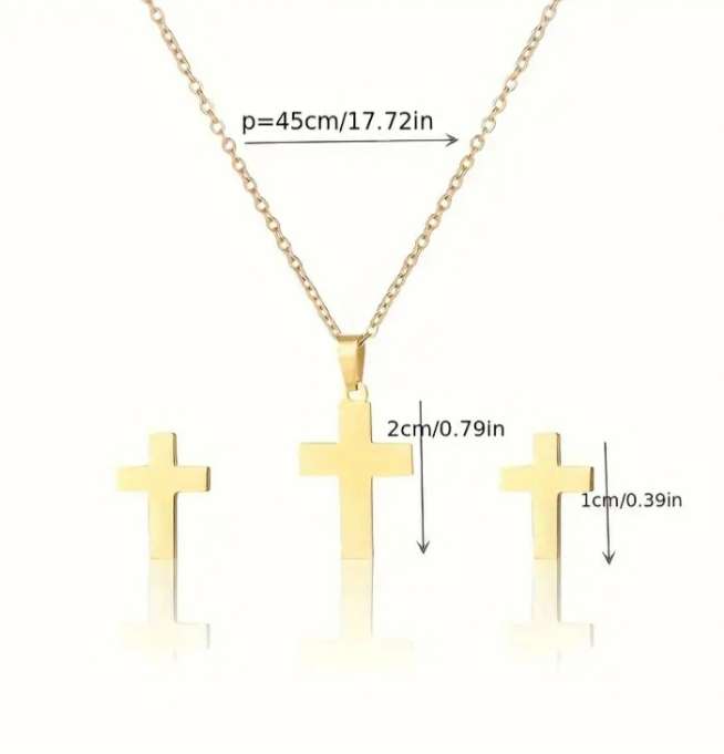 Stainless Steel Necklace and Earrings Set | Cross
