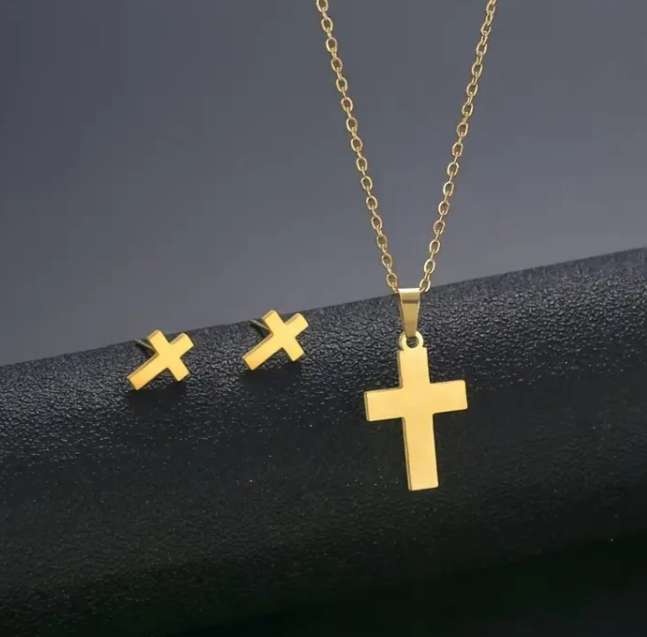 Stainless Steel Necklace and Earrings Set | Cross