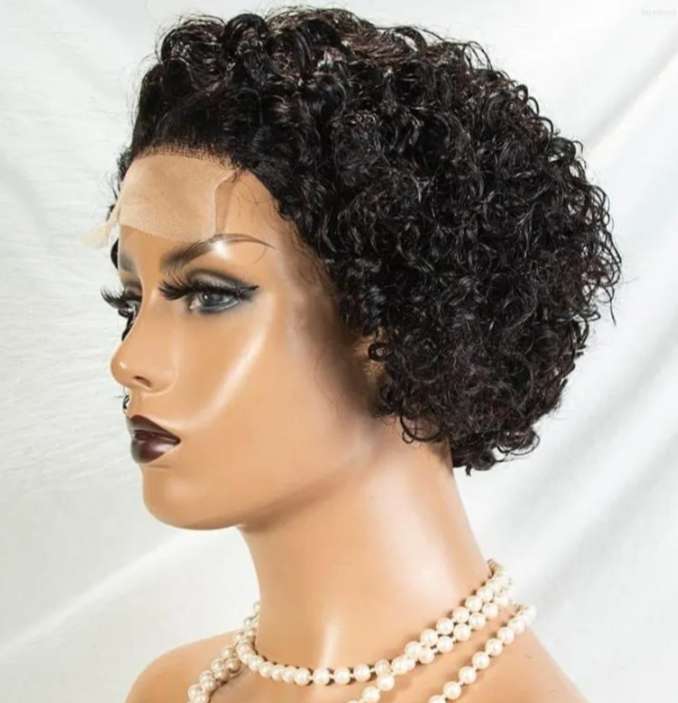 Synthetic 5x1 Lace Front Curly Pixie Wig - Black