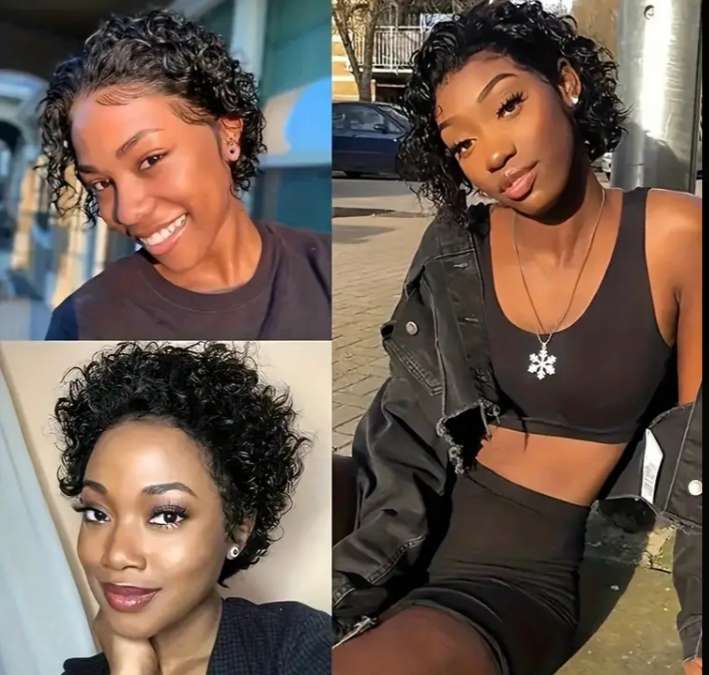 Synthetic 5x1 Lace Front Curly Pixie Wig - Black