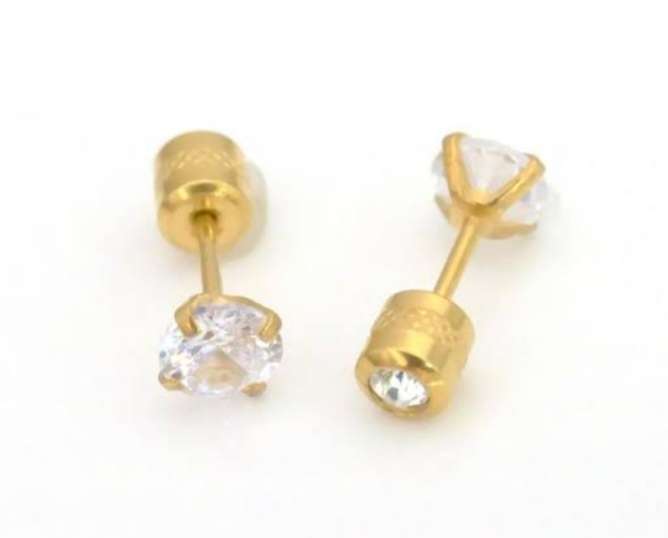 Stainless Steel Dual Sided CZ Stud Earrings | Gold