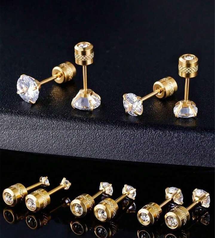 Stainless Steel Dual Sided CZ Stud Earrings | Gold