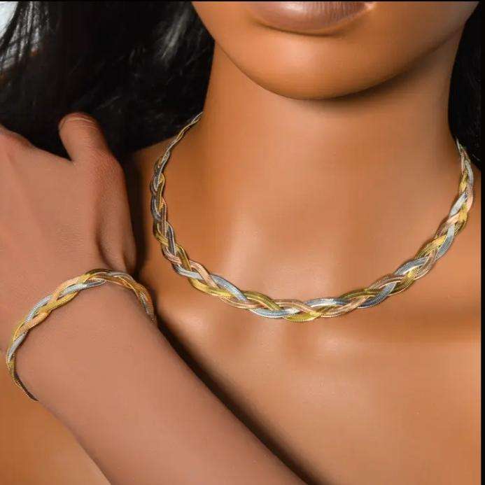 Stainless Steel Trio Necklace and Bracelet Set