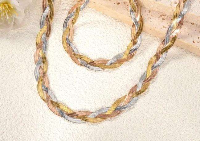 Stainless Steel Trio Necklace and Bracelet Set