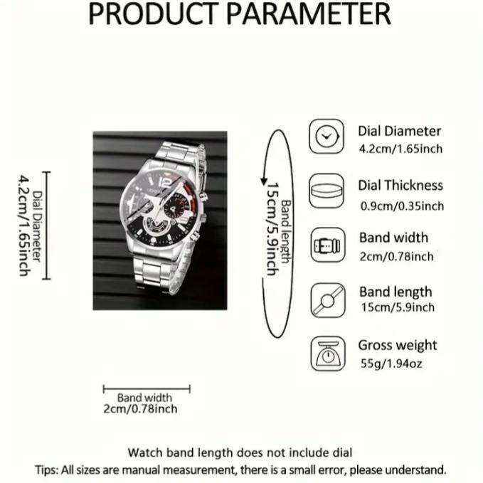 Mens Quartz Watch Set | 4 Piece Jewellery Set for Men