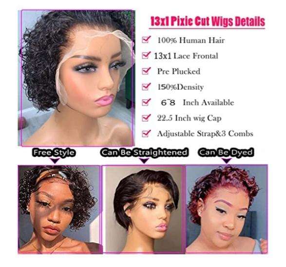 Brazilian Human Hair Curly Pixie 13x1 Lace Wig PLUS Free Gift