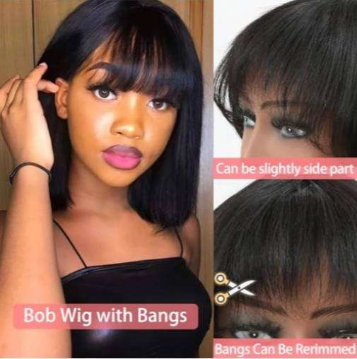 Brazilian Human Hair Fringe Bob Wig 10 Inch PLUS Free Gift