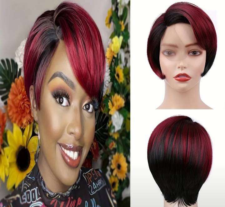 Ombre Heat Resistant Fiber Pixie Wig with Side Part