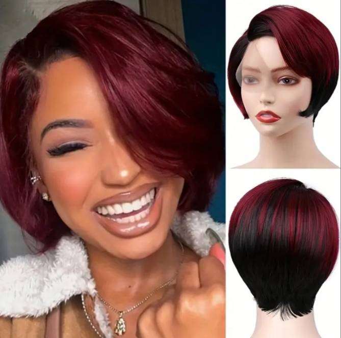 Ombre Heat Resistant Fiber Pixie Wig with Side Part