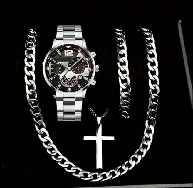 Mens Quartz Watch Set | 4 Piece Jewellery Set for Men