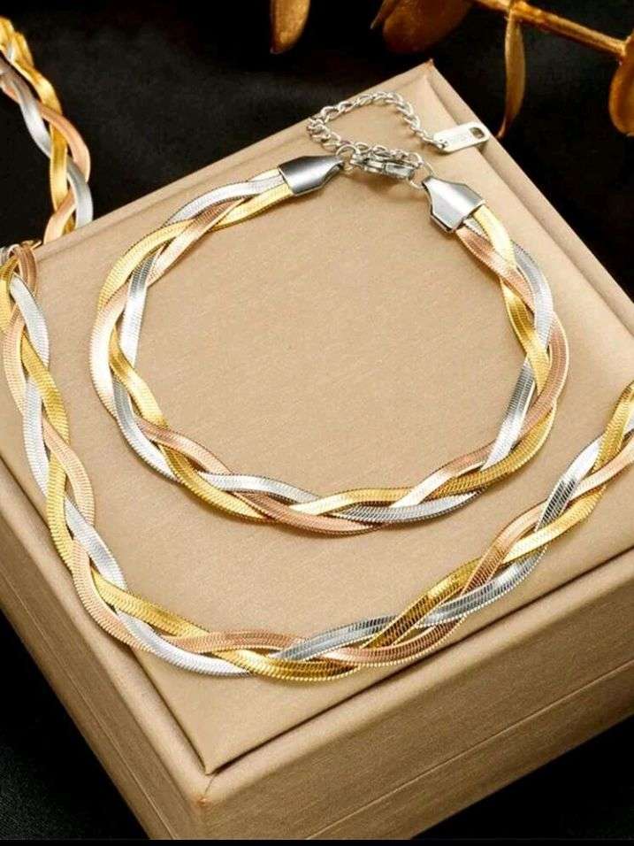 Stainless Steel Trio Necklace and Bracelet Set