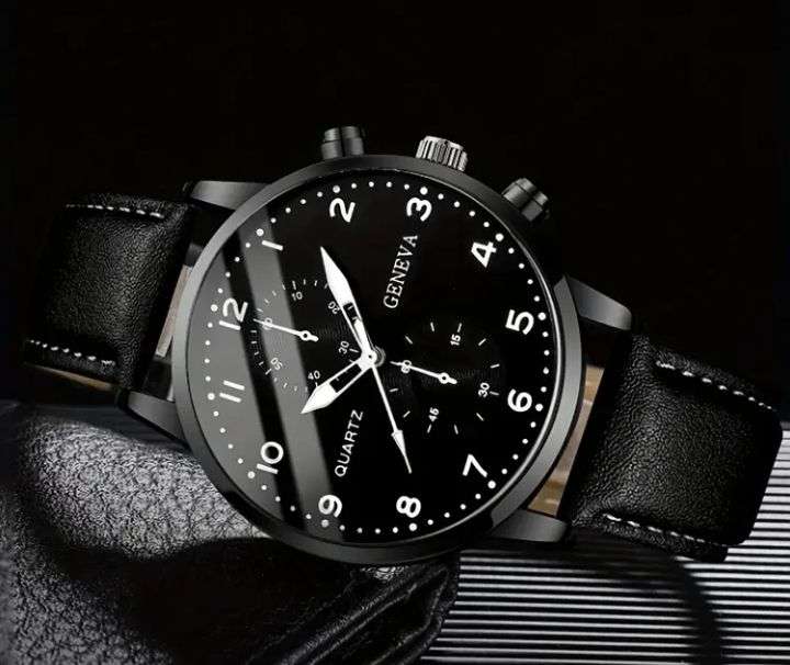 Trendy PU Leather Watch Set