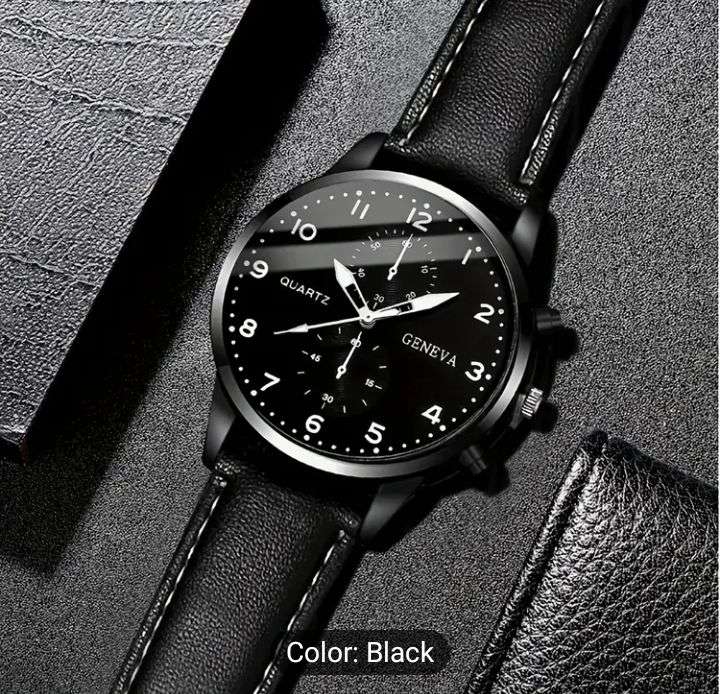 Trendy PU Leather Watch Set