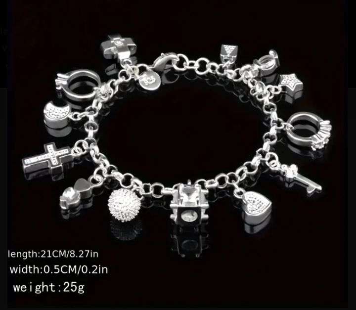925 Sterling Silver Filled Charm Bracelet
