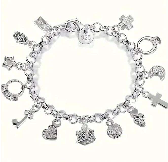 925 Sterling Silver Filled Charm Bracelet