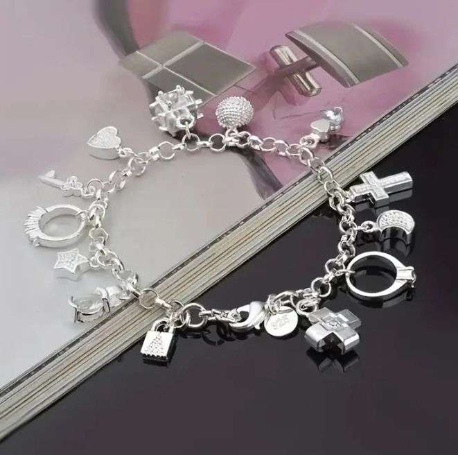 925 Sterling Silver Filled Charm Bracelet